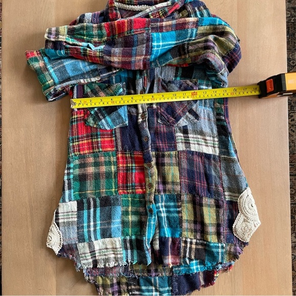Free People Patchwork Lost In Plaid Flannel Boho Shirt Top Button Down *rare - Picture 11 of 11